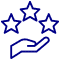 Silhouette bleue d'un mug stylisé orné de deux étoiles évidées. Évoque un prix, une récompense ou une boisson de qualité.